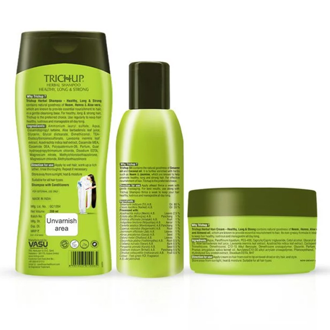Trichup Healthy Long & Strong Oil, Shampoo & Cream - Enriched Aloe Vera & Neem - Provides Essential Nutrients to Hair Follicles And Keeps Your Hair Healthy, Lustrous & Shiny - Image 2